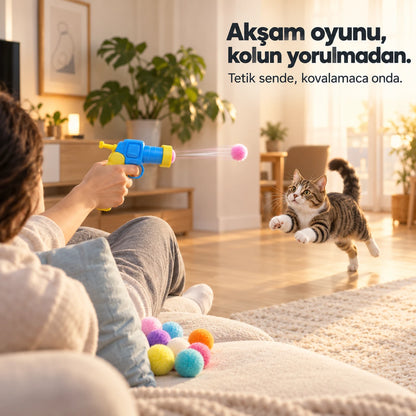 Kedi topun peşinde, oturma odasında oyun